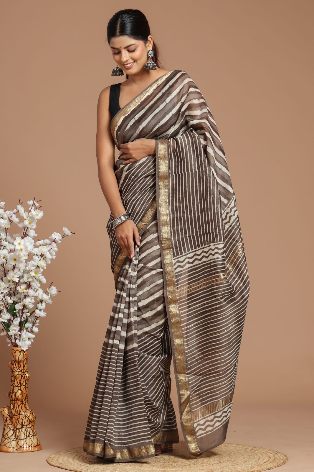 Diya - Hand Block Printed Silk Saree