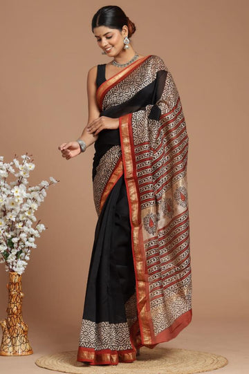 Diya - Hand Block Printed Silk Saree