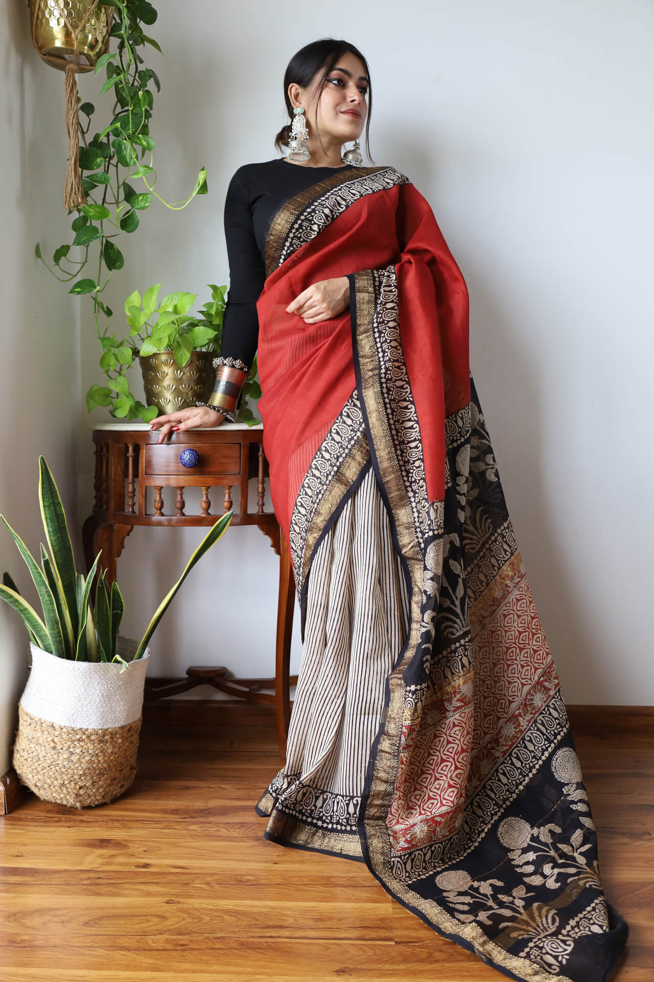 Jency - Bagru Hand Block Printed Silk-Cotton Saree