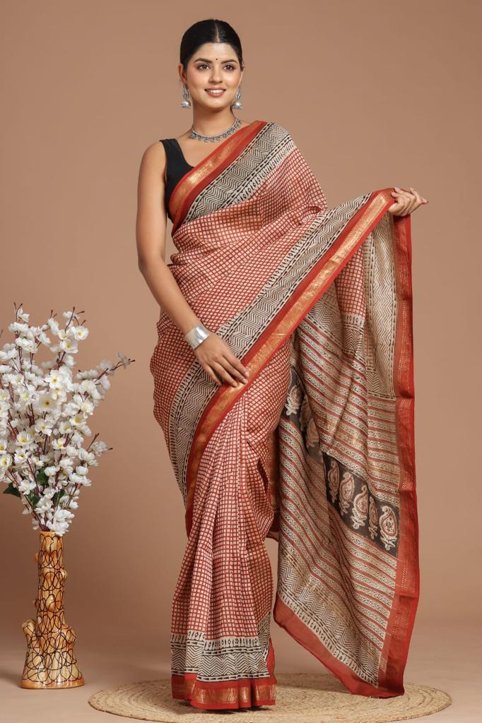 Tanishka - Bagru Hand Block Printed Silk Cotton Saree