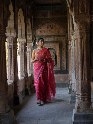 Saanvi - सान्वी Chanderi Handloom Silk by Cotton Saree - Red