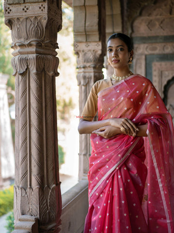 Saanvi - सान्वी Chanderi Handloom Silk by Cotton Saree - Red