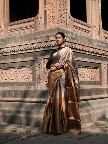Parvati - पार्वती Chanderi Handloom Full Tissue Silk Saree - Gold & Silver