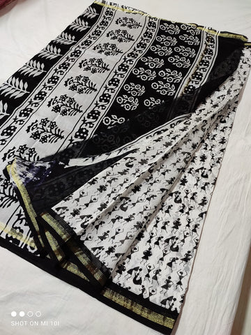 Apsara Warli Print Chanderi Silk by Cotton Saree
