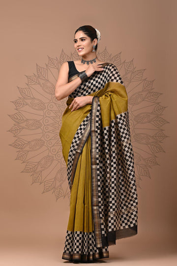 Padma - Bagru Hand Block Printed Silk Cotton Saree