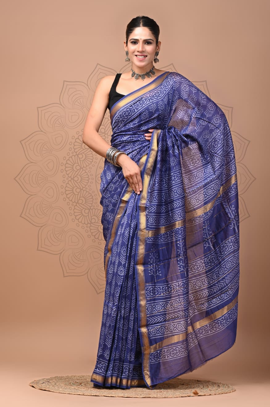 Padma - Bagru Hand Block Printed Silk Cotton Saree