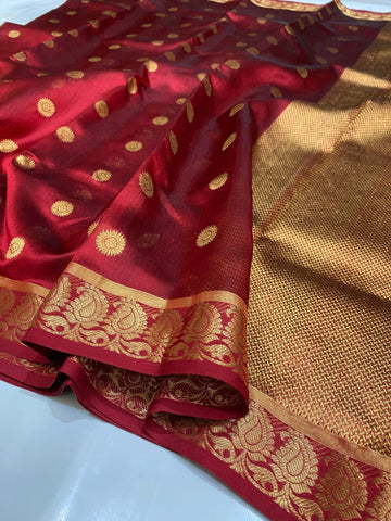 Divya - Chanderi Handloom Pattu Silk Saree - Red