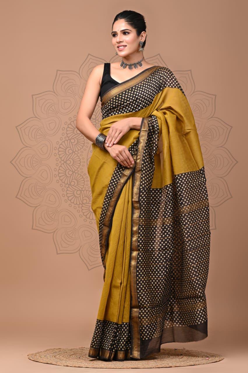 Padma - Bagru Hand Block Printed Silk Cotton Saree