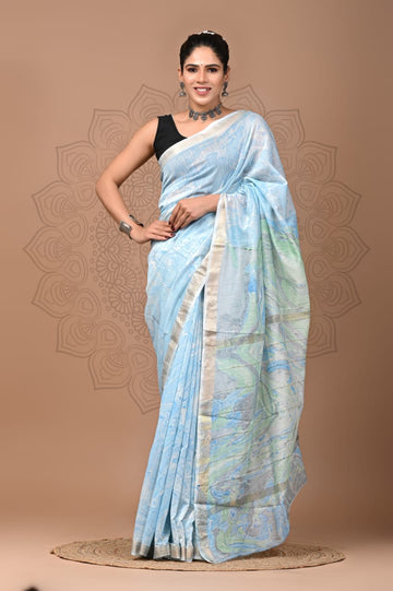 Padma - Bagru Marble Print Silk Cotton Saree