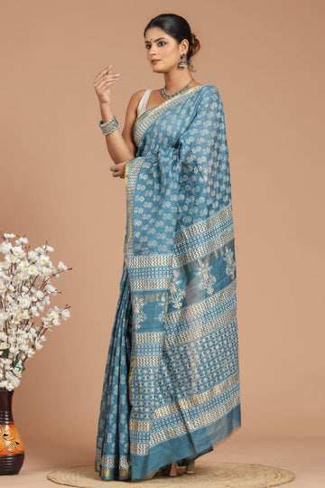 Ridhima - Bagru Hand Block Printed Silk Saree