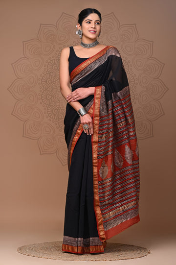 Madhubala - Bagru Hand-block Printed Silk Saree