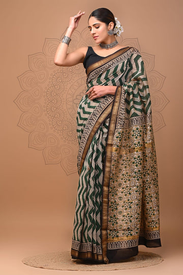 Madhubala - Bagru Hand-block Printed Silk Saree