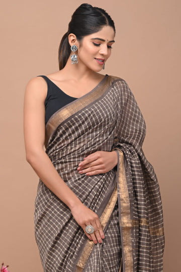 Madhubala - Bagru Hand-block Printed Silk Saree