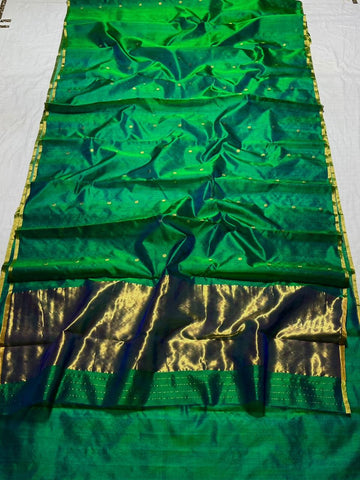 Saina - Chanderi Handloom Pattu (silk by silk) Saree - Green