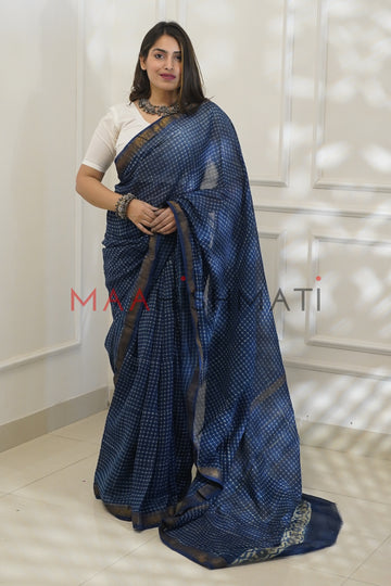 Tanishka - Bagru Hand Block Printed Indigo Silk Cotton Saree