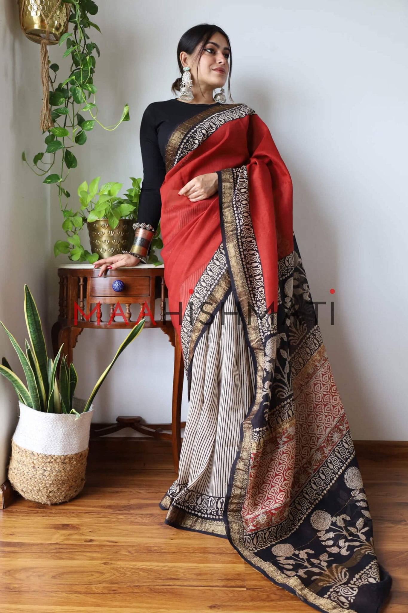 Jency - Bagru Hand Block Printed Silk Cotton Saree