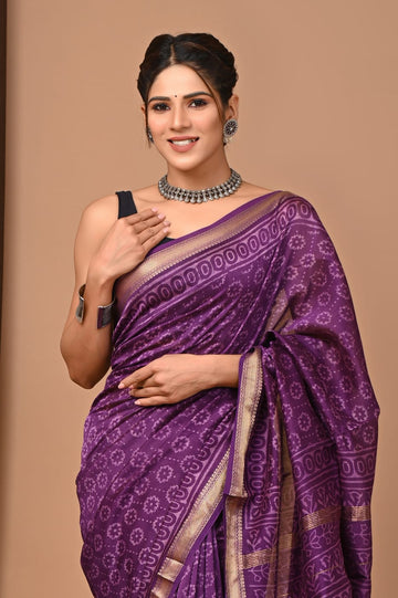 Diya - Hand Block Printed Silk Saree