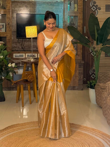 Bhavya - Phulia Poweloom Tissue Silk Saree - Gold & Silver