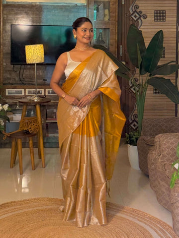 Bhavya - Phulia Poweloom Tissue Silk Saree - Gold & Silver