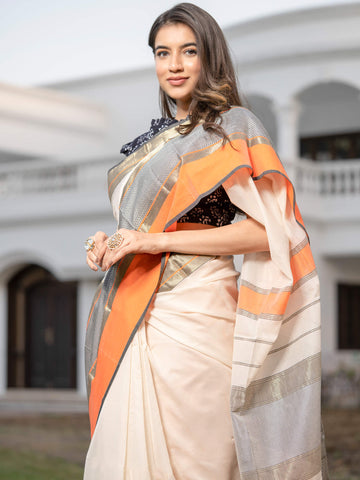 Saadhya - Maheshwari Handloom Silk by Cotton Saree