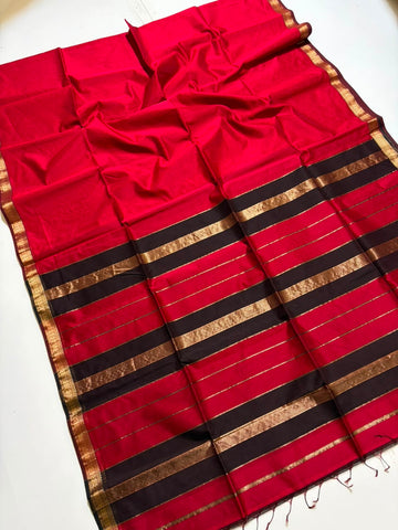 Saadgi - Maheshwari Handloom Silk by Cotton Saree - Red