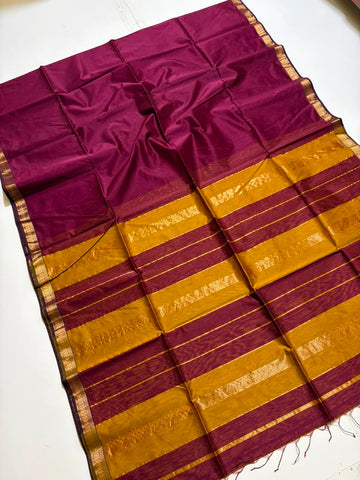 Saadgi - Maheshwari Handloom Silk by Cotton Saree - Maroon