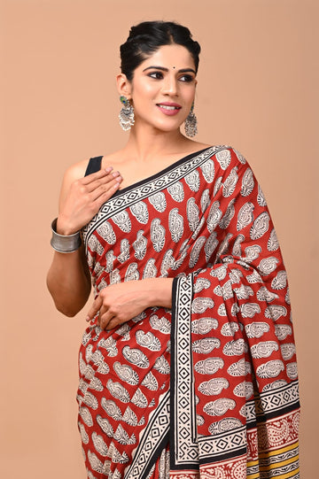 Surajmukhi - Bagru Mul Cotton Hand-Block Printed Saree