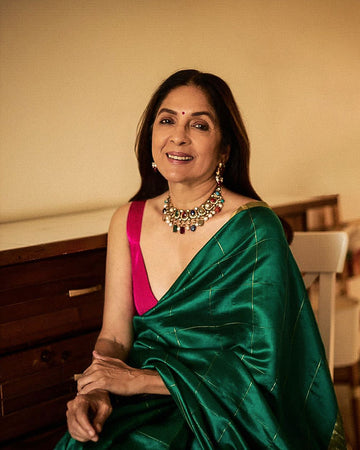 Neena Gupta - Chanderi Handloom Pattu (silk by silk) Saree - Green