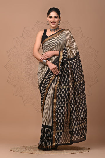 Padma - Bagru Hand Block Printed Silk Cotton Saree