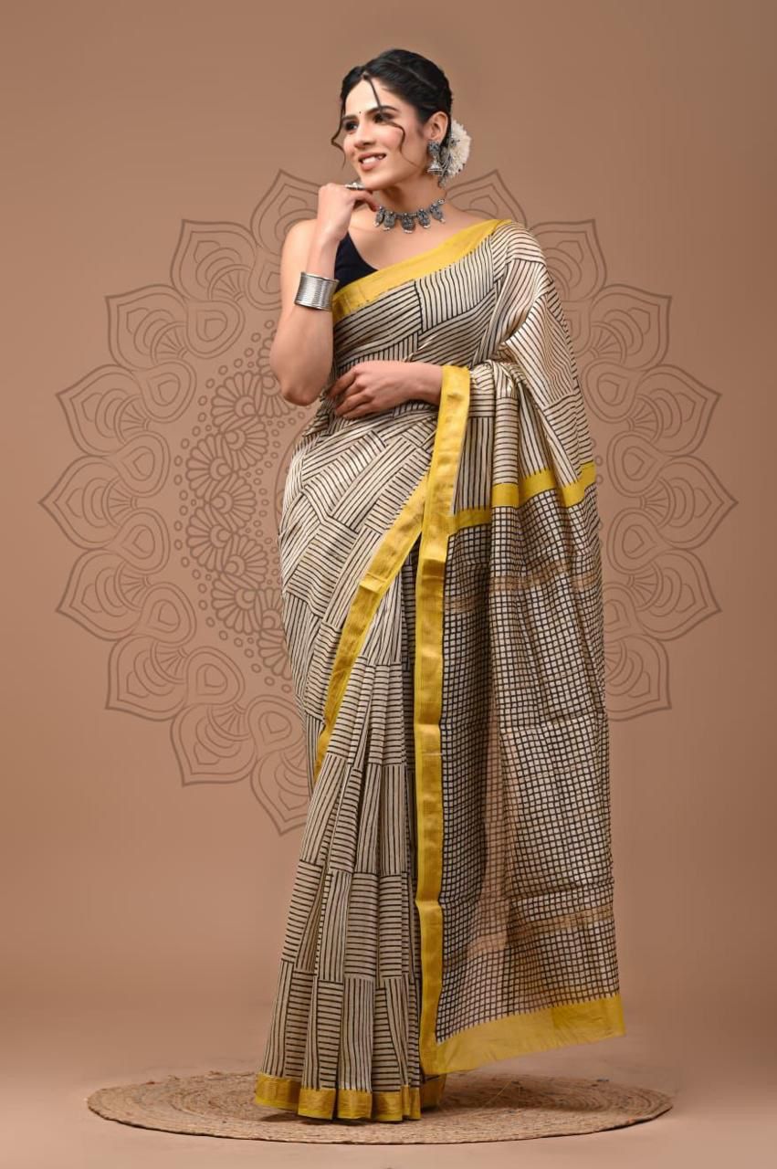 Padma - Bagru Hand Block Printed Silk Cotton Saree
