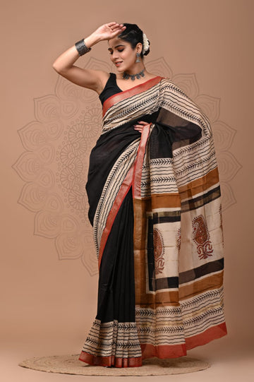Padma - Bagru Hand Block Printed Silk Cotton Saree
