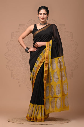 Padma - Bagru Hand Block Printed Silk Cotton Saree