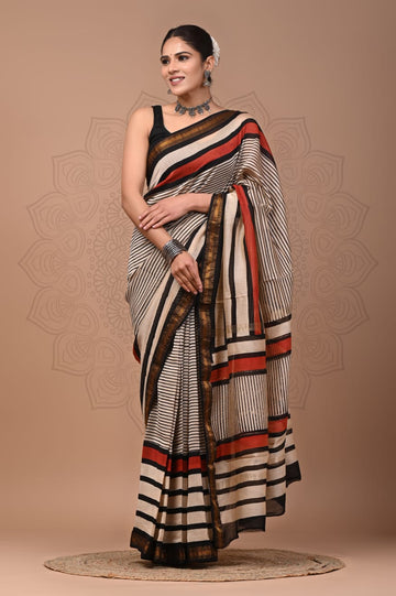 Padma - Bagru Hand Block Printed Silk Cotton Saree