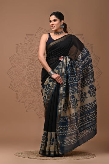 Padma - Bagru Hand Block Printed Silk Cotton Saree