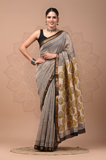 Padma - Bagru Hand Block Printed Silk Cotton Saree
