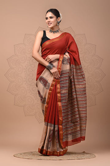 Padma - Bagru Hand Block Printed Silk Cotton Saree