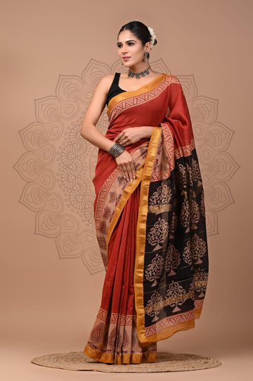Padma - Bagru Hand Block Printed Silk Cotton Saree