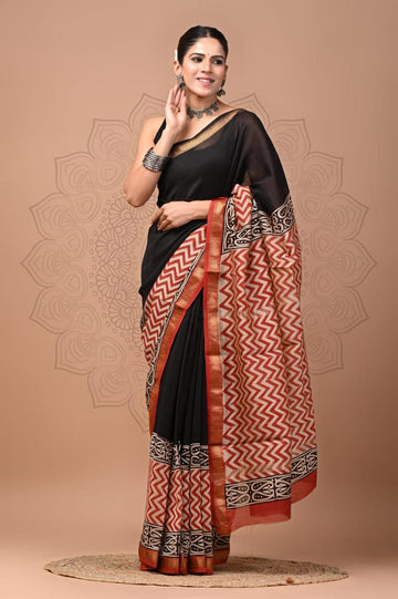 Padma - Bagru Hand Block Printed Silk Cotton Saree