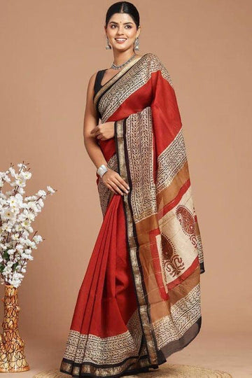 Padma - Bagru Hand Block Printed Silk Cotton Saree