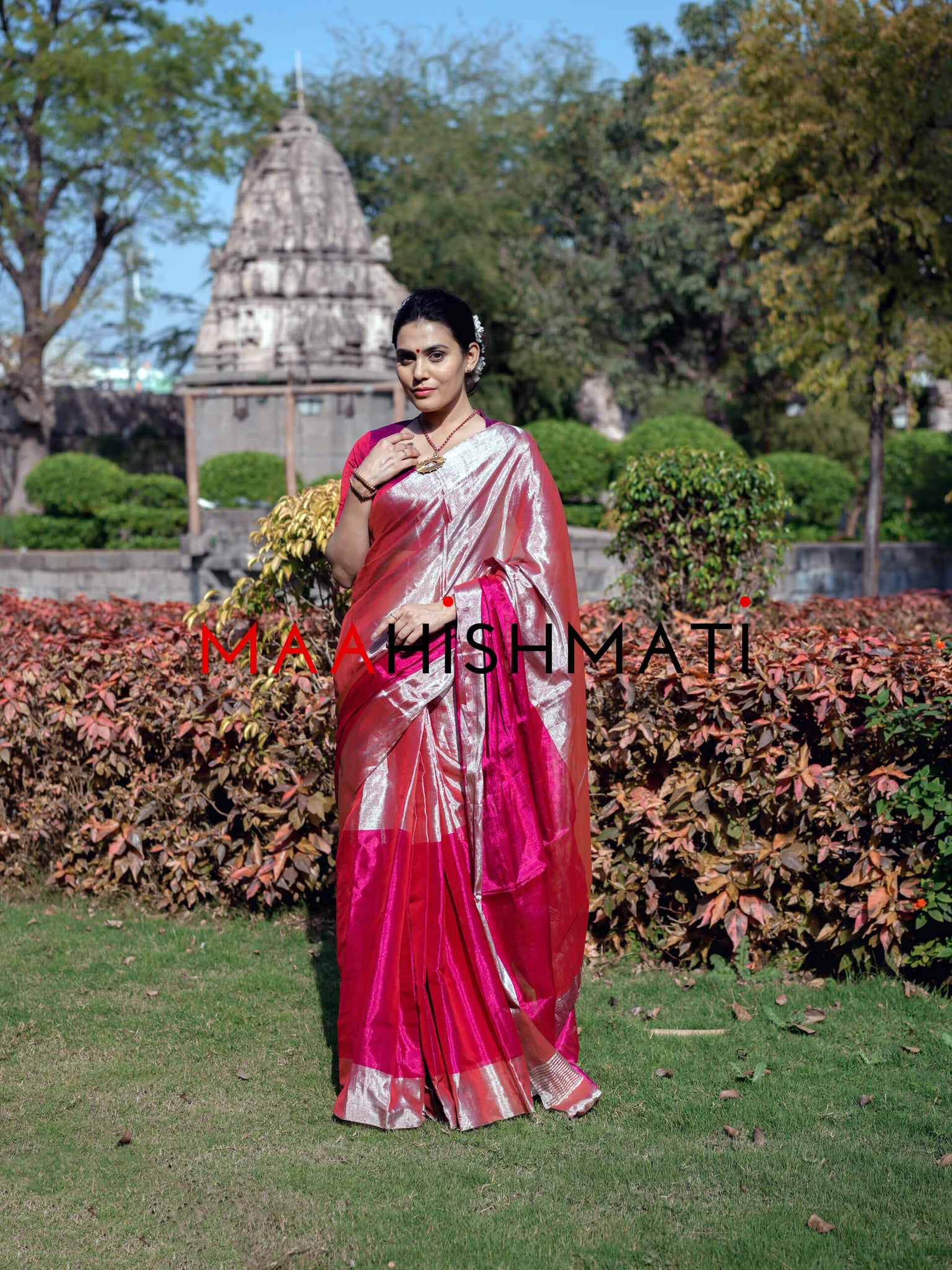 Rani - रानी Chanderi Handloom Full Tissue Silk Saree - Magenta & Silver