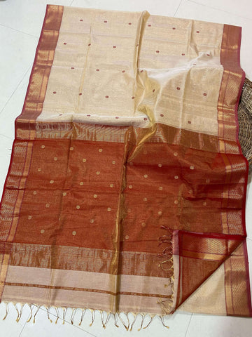 Sarangi - Maheshwari Handloom Tissue Silk Cotton Saree with Floral Butis