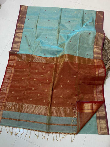 Sarangi - Maheshwari Handloom Tissue Silk Cotton Saree with Floral Butis