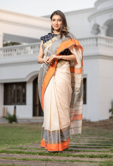 Saadhya - Maheshwari Handloom Silk by Cotton Saree