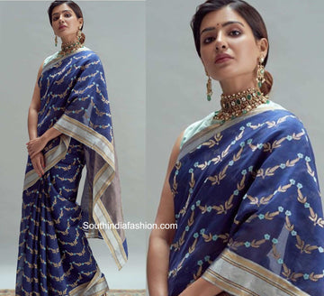 Kavya - Chanderi Handloom Pattu Silk Saree with Meenakari Jaal all over - Navy Blue