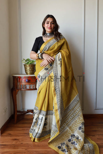 Tanishka - Bagru Hand Block Printed Silk Cotton Saree