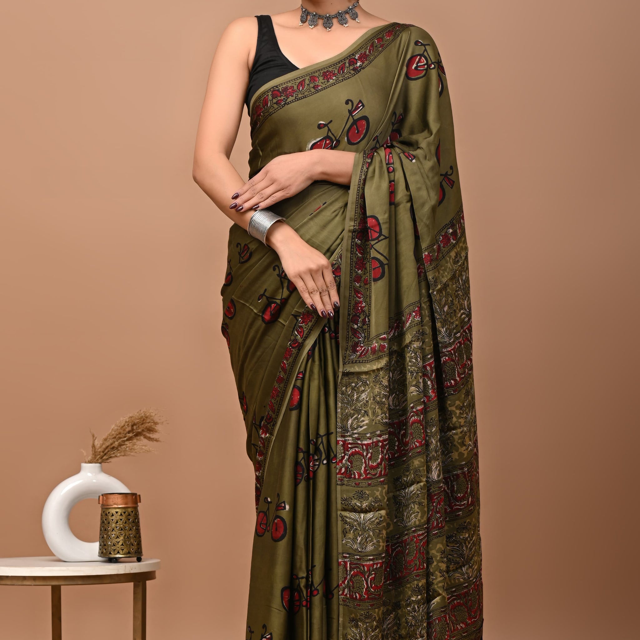 Akshita - Bagru Hand Block Printed Modal Silk Saree