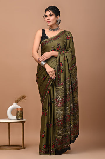 Akshita - Bagru Hand Block Printed Modal Silk Saree