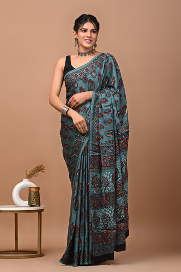 Akshita - Bagru Hand Block Printed Modal Silk Saree