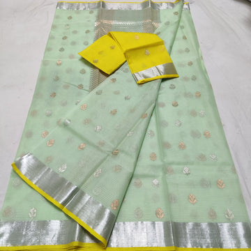 Sumedha Kota Handloom Silk Sari with real Gold and Silver Zari - Green