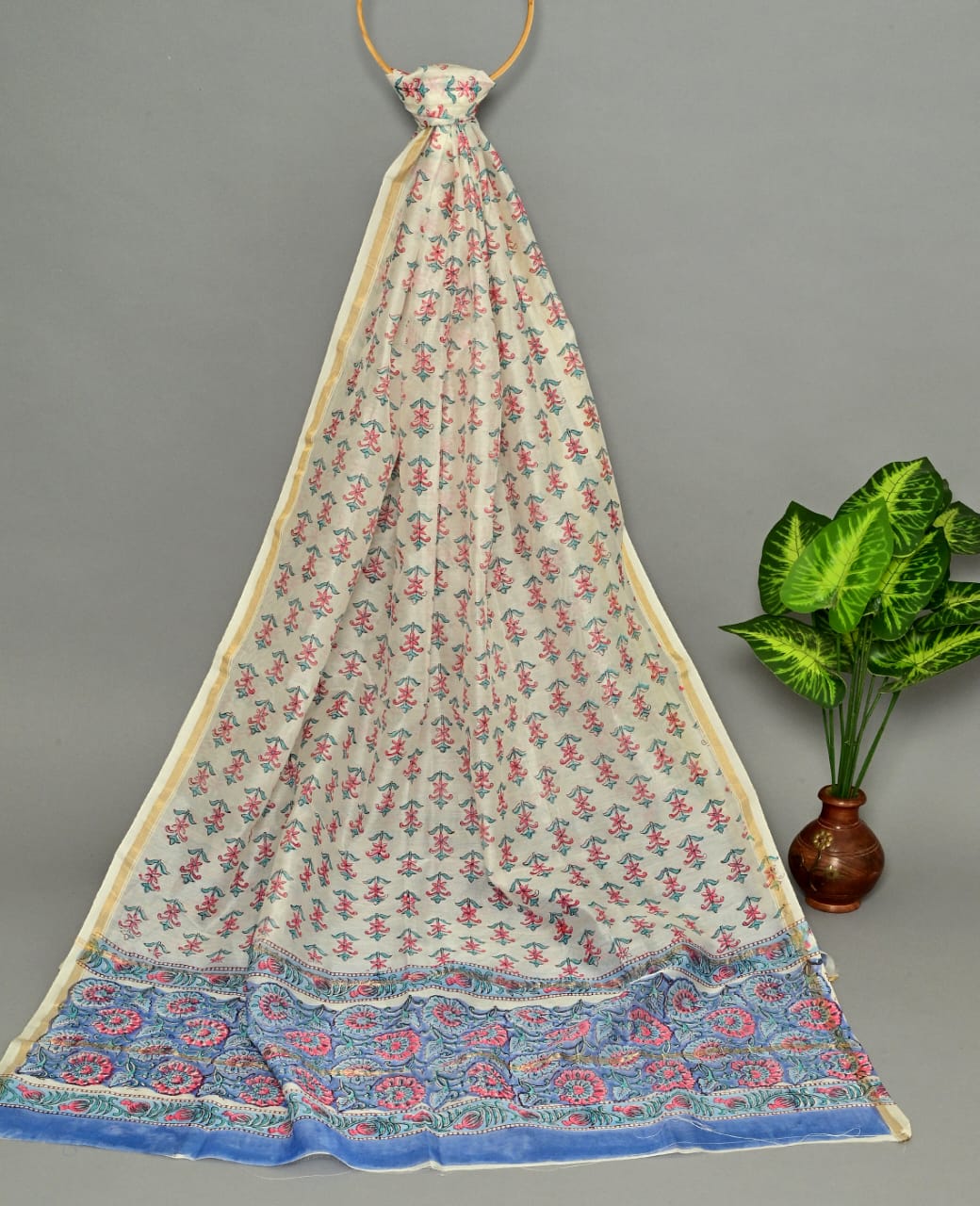 Hand-block Printed Silk - Cotton Dupatta